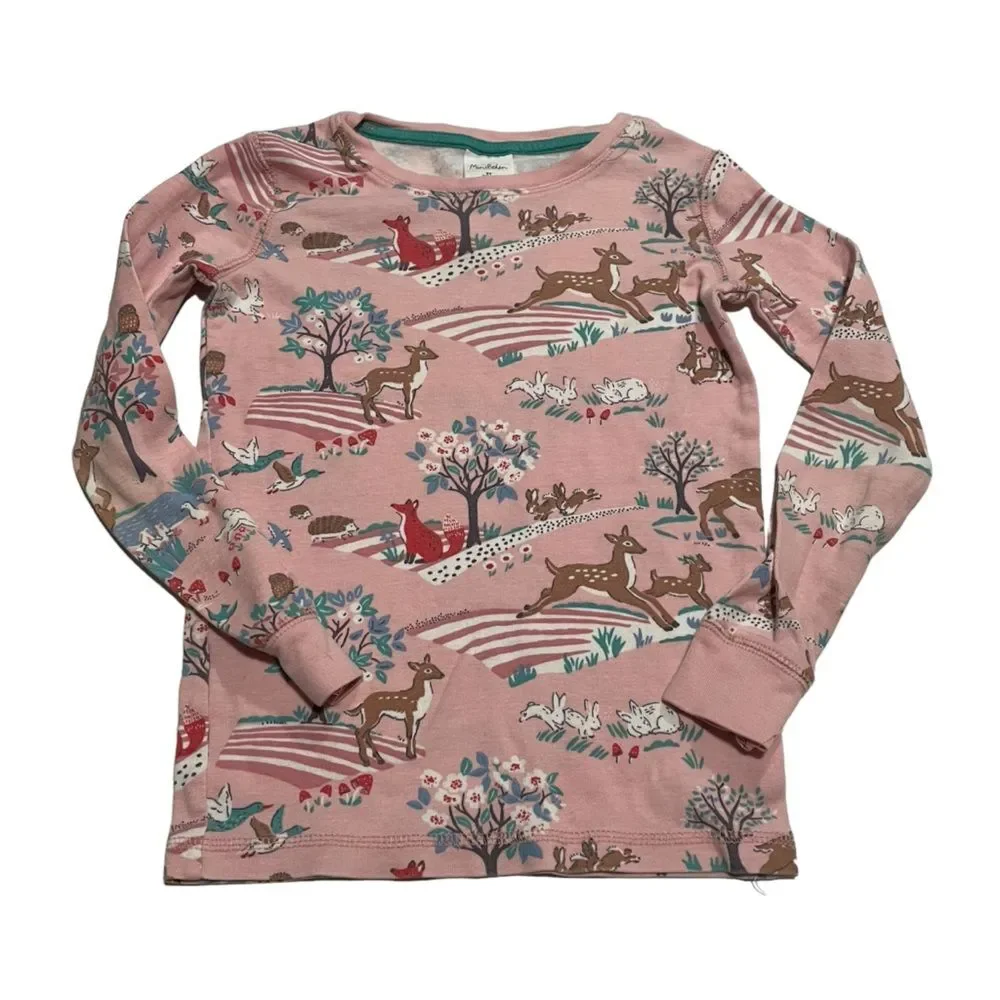Mini Boden Pink Novelty Printed Fox Long Sleeve Pajama Top
